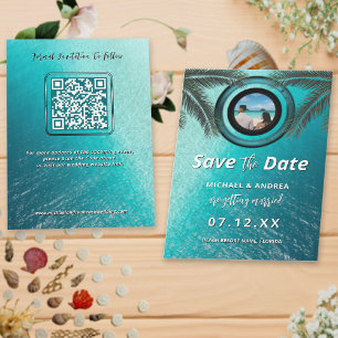 Foto   QR-kod Beach Weddern Save Date Inbjudningar