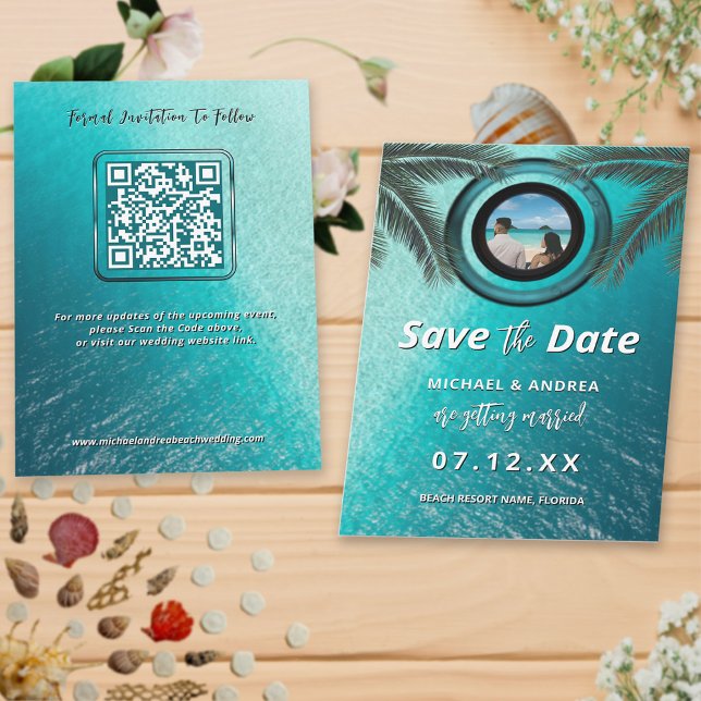 Foto | QR-kod Beach Weddern Save Date Inbjudningar (Skapare uppladdad)