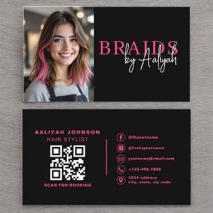 Foto QR-kod Braids Hair Stylist Typography Visitkort