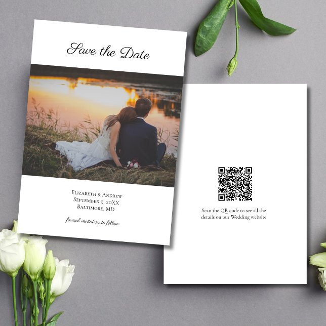 Foto QR-kod Bröllop spara datum Spara Datumet (Photo QR Code Modern Elegant Wedding Save the Date Card)