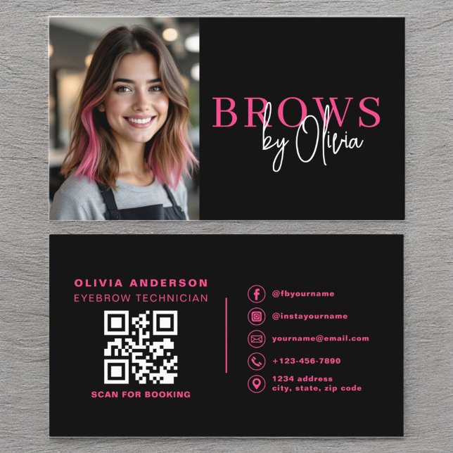 Foto QR-kod Eyebrows Brows Artist Shock rosa Black Visitkort (Skapare uppladdad)