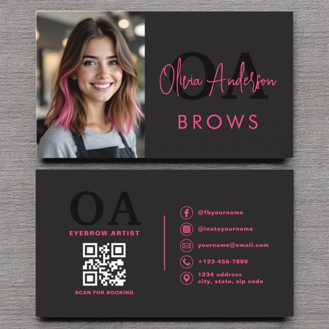 Foto QR-kod Eyebrows Brows Artist Shock rosa Black Visitkort (Skapare uppladdad)