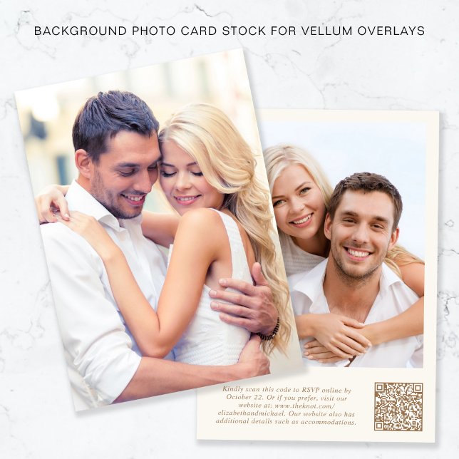 Foto QR-kod Guld Cream Background Vellum Overlay Inbjudningar (Skapare uppladdad)