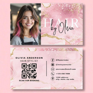 Foto QR-kod Hair Stylist Rosa Agate Marble Visitkort