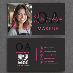 Foto QR-kod Makeup Artist Shock rosa Black Visitkort