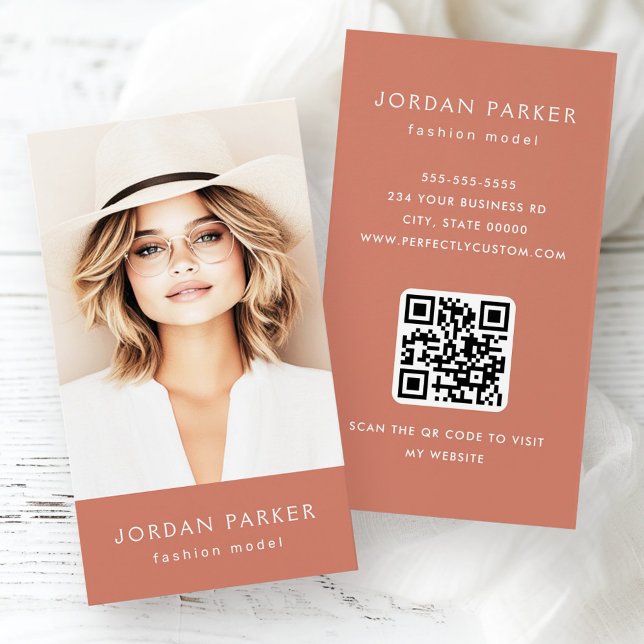 Foto QR-kod mode terrakotta visitkort (Photo QR code fashion terracotta business cards)