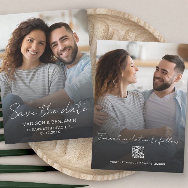 Foto QR-kod Modern Bröllop Spara Datumet (Simple Elegant Modern Photo QR Code Wedding Save The Date)