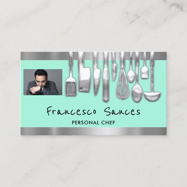 Foto QR-kod Personal Chef Cooking Lounge Mint Visitkort (Framsida)