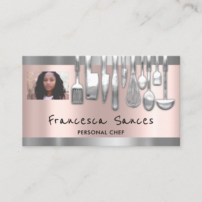 Foto QR-kod Personal Chef Cooking Lounge Silver Visitkort (Framsida)