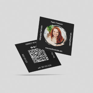 Foto QR-kod Svart Kontakta mig Företag Fyrkantigt Visitkort