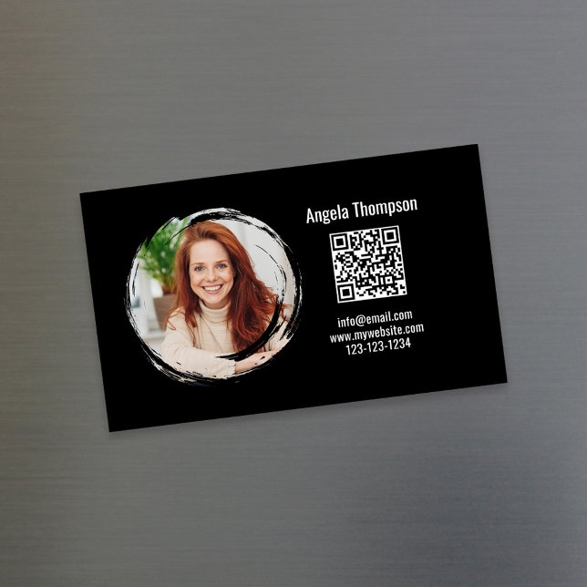 Foto QR-kod Svart Magnetisk  Magnetiska Visitkort (Magnetic business card with simple photo and QR code template)