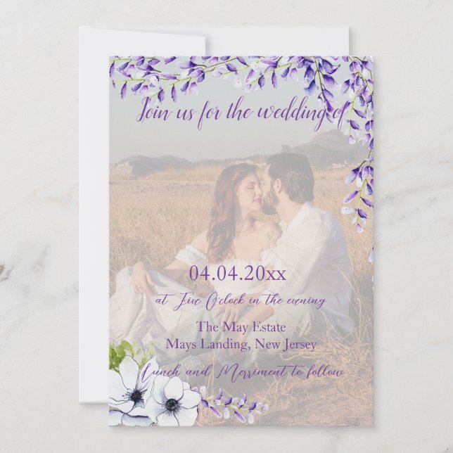 Foto QR-kod Watercolor Wisteria Bröllop Inbjudningar (Framsida)