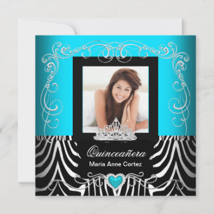 Foto Quinceanera 15-årsdag Teal Blå Zebra Inbjudningar