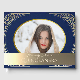 Foto Quinceanera marinblå och guld Gästböcker