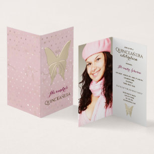 Foto Quinceanera Rose Gold Fjäril Inbjudan