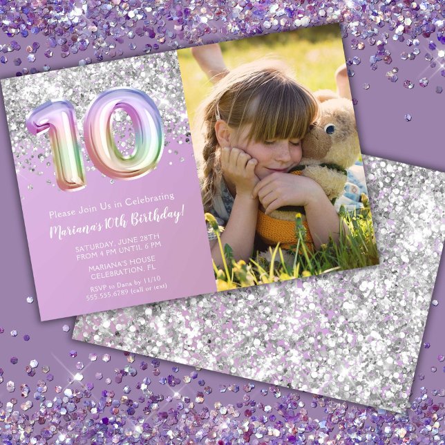 Foto Rainbow Sparkle 10-års födelsedag Inbjudningar (Skapare uppladdad)