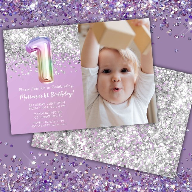 Foto Rainbow Sparkle 1-årsdag Inbjudningar (Skapare uppladdad)