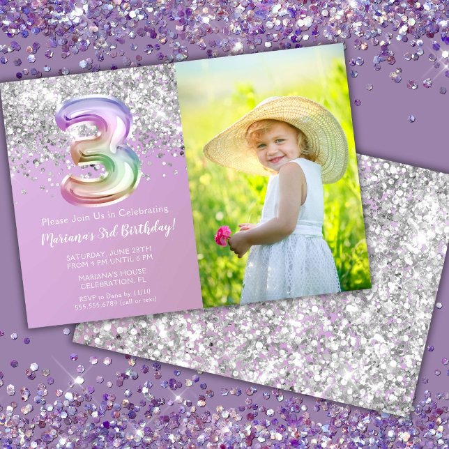 Foto Rainbow Sparkle 3-årsdag Inbjudningar (Skapare uppladdad)
