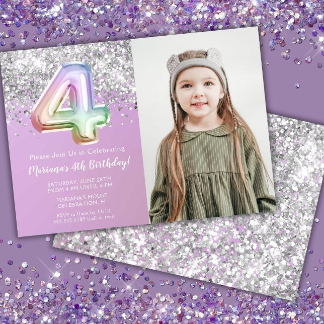 Foto Rainbow Sparkle 4-års födelsedag Inbjudningar (Skapare uppladdad)