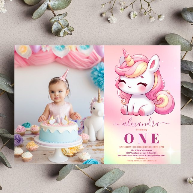 Foto Rainbow Unicorn Birthday-inbjudan 1:a Inbjudningar (Skapare uppladdad)