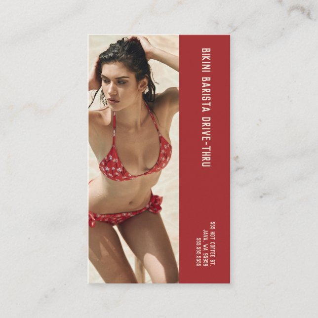 Foto Red Bikini Barista Dubbla Nummer på kaffe Lojalitetskort (Framsida)