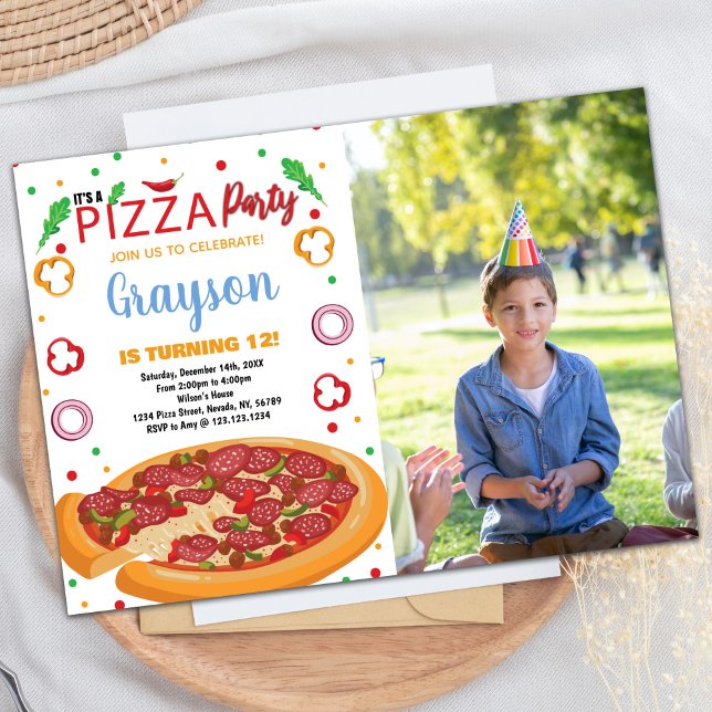 Foto Red Chili White Pizza Birthday-inbjudningar Inbjudningar (Photo Red Chilli White Pizza Birthday Invitations)