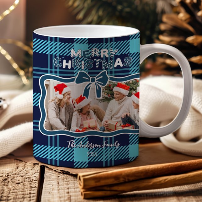 Foto Retro Blå Karo Whimsical Jul  Kaffemugg (Skapare uppladdad)