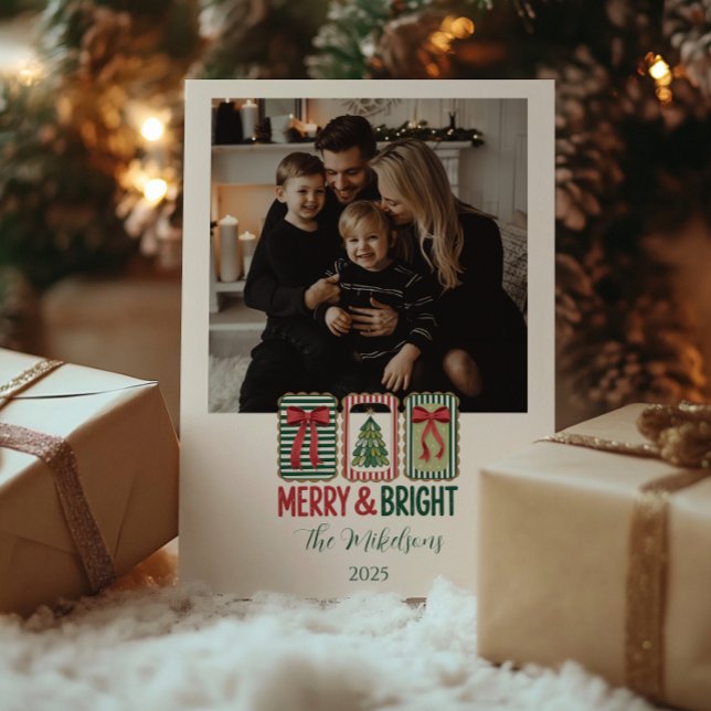 Foto Retro Glad och Lysande Jul Julkort (Skapare uppladdad)