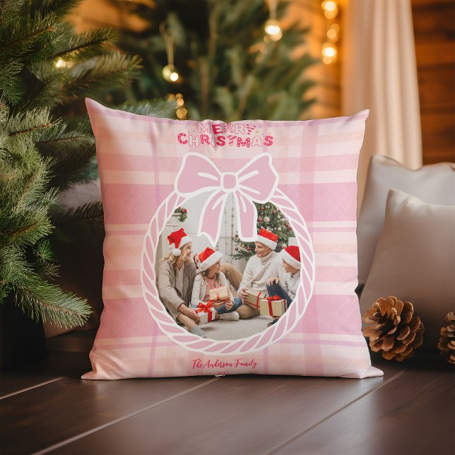 Foto Retro Rosa Rutig Whimsical Jul  Kudde (Skapare uppladdad)