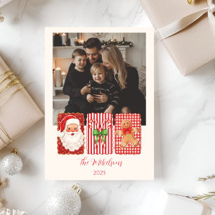 Foto Retro Rutigt Santa Pepparkaka Jul Julkort
