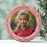Foto - Ro Guld Rosa Glitter Gräns för flickor vid  Julgransprydnad Keramik<br><div class="desc">Ett foto med gnistra rosa gräns. Lägg till anpassningsbar runt fotot i ett enkelt,  lättläst teckensnitt.</div>