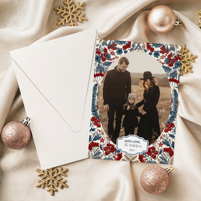 Foto Röd Bär & Blå Tall Jul Julkort (Skapare uppladdad)