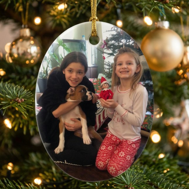 Foto Röd God Jul PERSONALISERA Julgransprydnad Keramik (Skapare uppladdad)