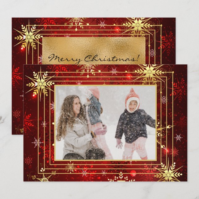 Foto Röd Guld Snöflinga Jul Julfirande Julkort (Fram/baksida)