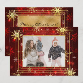 Foto Röd Guld Snöflinga Xmas Jul Högtid Julkort