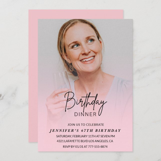 Foto Rosa - 67:e födelsedagsinbjudningar - middag Inbjudningar (Fram/baksida)