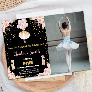 Foto Rosa Black Ballerina Birthday-inbjudningar Inbjudningar