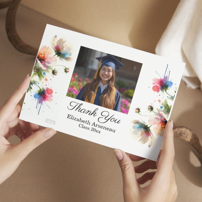 Foto Rosa Blommig Examen Personlig Tack Kort (Front of card, personalize)