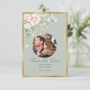 Foto  Rosa Blommigt Watercolor Bröllop Spara Datumet