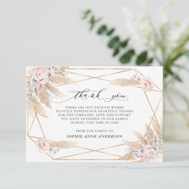 Foto Rosa Blommor Pampasgräs I Kärlek Minne Tack Kort (Stående Fram)