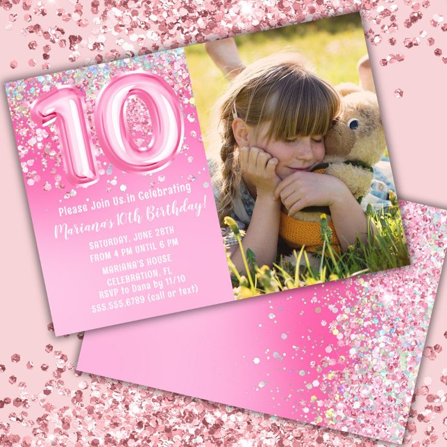 Foto Rosa Glitter 10-årsdag Inbjudningar (Skapare uppladdad)