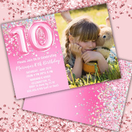 Foto Rosa Glitter 10:e födelsedagen Inbjudningar