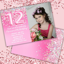 Foto Rosa Glitter 12:e födelsedag Inbjudningar