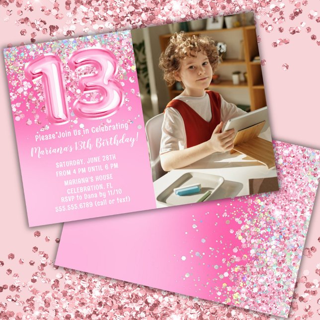 Foto Rosa Glitter 13-årsdag Inbjudningar (Skapare uppladdad)