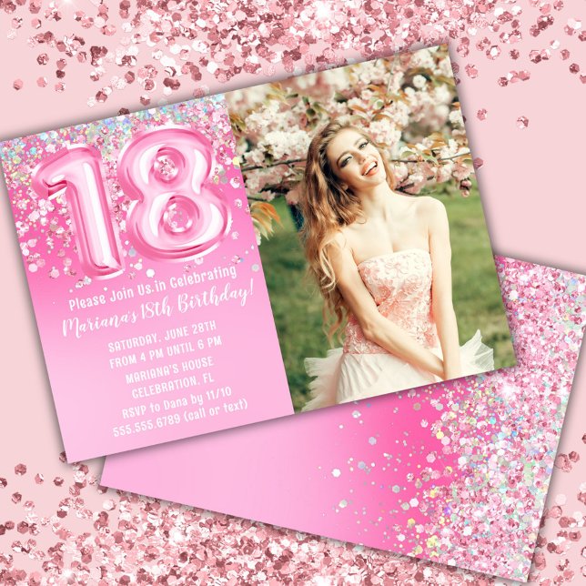 Foto Rosa Glitter 18-årsdag Inbjudningar (Skapare uppladdad)