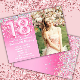 Foto Rosa Glitter 18:e födelsedagen Inbjudningar