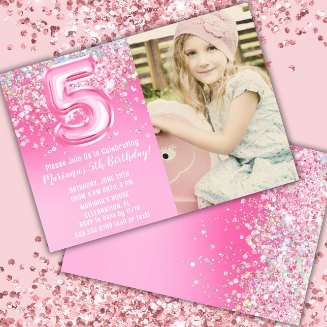 Foto Rosa Glitter 5-årsdag Inbjudningar (Skapare uppladdad)