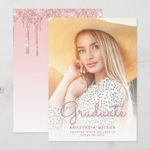 Foto Rosa Glitter Glam Examenstillkännagivande Inbjudningar