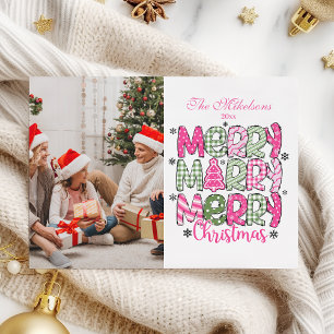 Foto Rosa Grön God Jul Semester Julkort