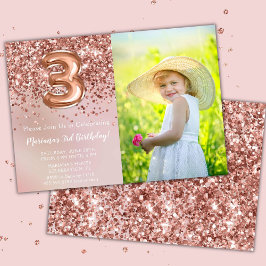 Foto Rosa Guld Barn Tjej 3-års Födelsedagsfirande Inbjudningar